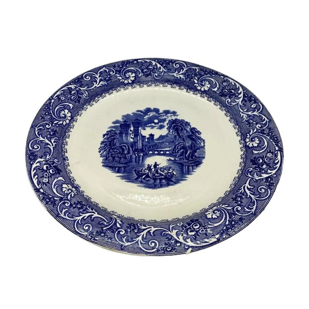 Late 19th Century Ridgways 12 1/2” Chop Plate Blue And White Rhine Transferware